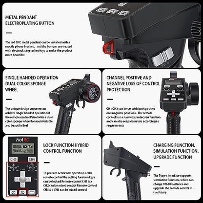 HOTRC CT-6A RC Transmitter and Receiver 6 Channel 2.4ghz Hand Controlled RC Car Boat Tanks Remote Controller (CT-6A)