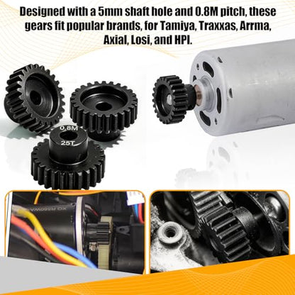3-Pack Steel Metal 0.8M 5mm Pinion Motor Gear Sets 25T Compatible with HPI Kyosho Losi Axial Tamiya 1/8 1/10 RC Car Monster Truck Buggy, 0.8 Module Gear for Traxxsa Arrma - style: 3Pcs 25T