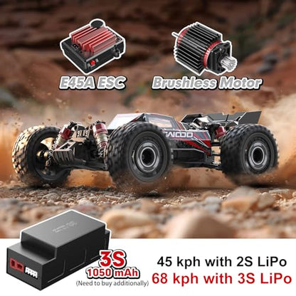 Jetwood 1:16 Fast RC Car, Brushless 42MPH Remote Control Car for Adults - High Speed 4WD RTR RC Truck with 2 LiPo Batteries & DIY Body, JC16EP Red