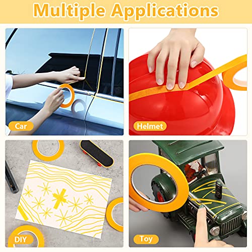 Epakh 4 Pack Masking Tape Pinstripe 1/16 1/8 1/4 1/2 Inch,Yellow,52 Yd | For Automotive Painting Models Crafts, Precise Pinstriping Lines, Multi-surface DIY Labeling, Flexible Backing, Clean Peel - color: Yellow, size: 52 yd