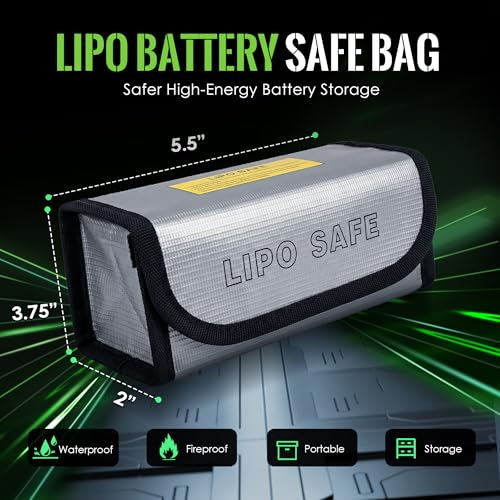 LiPo Battery Safety Bag, Fire-Resistant Storage Pouch for Charging & Storage, (5.5× 3.7 × 2 in), 2 Pack - color: Silver