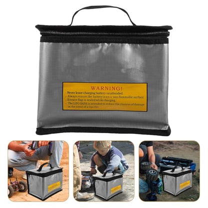 BESTYASH Explosion-Proof Lithium Battery Storage Bag with Protective Compartment for Rc Cars and Drones, Fire-Resistant Silver Pouch for Safe Transport and Charging