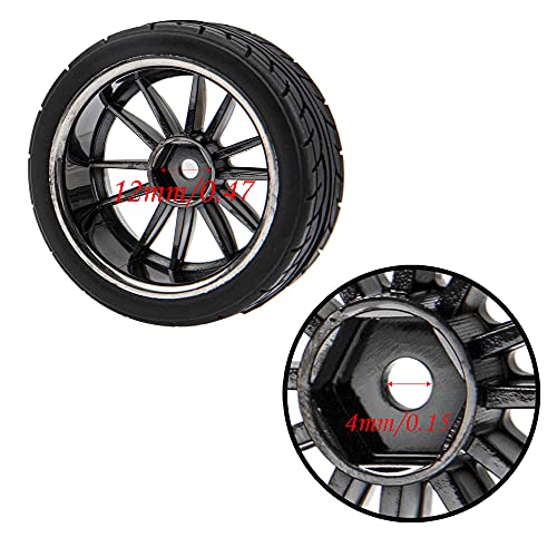 12-Spoke 12mm Hex Hub Wheel Rims & Rubber Tires Compatible with HSP Tamiya HPI Kyosho 1/10 On-Road Touring Car WLtoys 1/14 144001 Traxxas 1/16 Slash RC 1/18 A959B Buggy