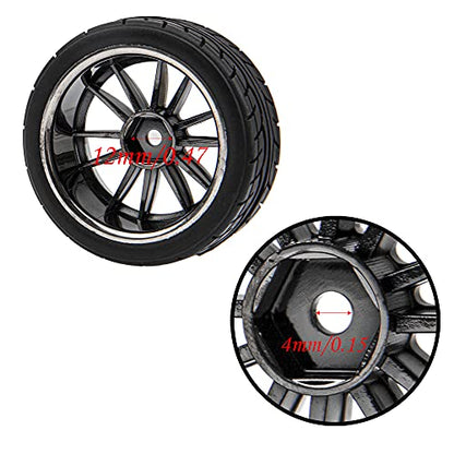 12-Spoke 12mm Hex Hub Wheel Rims & Rubber Tires Compatible with HSP Tamiya HPI Kyosho 1/10 On-Road Touring Car WLtoys 1/14 144001 Traxxas 1/16 Slash RC 1/18 A959B Buggy