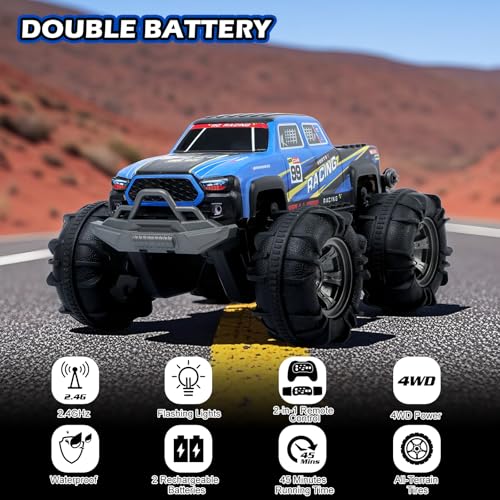 QXHOL 4WD Amphibious Waterproof Monster Truck Gesture RC Car Toy for Kids | Hand Controlled Remote Control , All-Terrain Off-Road Vehicle for Boys Ages 6-7 8 9 10 11 12 Year Old, Birthday Gift Present - color: Amphibious Truck Car