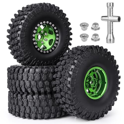 1/10 Scale RC Crawler 1.9 Aluminum Beadlock Wheels and Tires 4.72" 120mm Height Soft Great Grip for Traxxas TRX4 Axial SCX10 II III Redcat Gen 8 Rocks Mud (Style F) - color: Style F