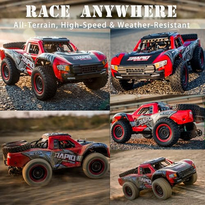 RC Cars 1:14 RC Truck 30 MPH 4WD Remote Control Car All Terrain Trophy Car for Adults Boys Teens Fast 50 Mins Play Off-Road RC Buggy Big Short Course Monster Truck with 2 Batteries (RTR) - color: 130-red