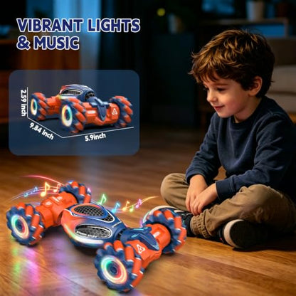 Remote Control Car - RC Drift Car Gesture Sensing Toy Boy Age 6-8-12 Gifts | Gesture Sensing RC Stunt Car for Kids Toys 6 7 8 9 10 11 12 Year Old Boy Birthday Christmas Presents with Lights Music - color: Orange