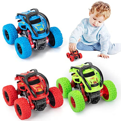 LODBY Monster Trucks Toys for Boys - Toddler Push and Go Truck Race Cars for Kids Party Favors Ages 2-4 3-5, Flip Stunt Car Toys for 2 3 4 5 6 Year Old Boy Birthday Gifts - style: Flame