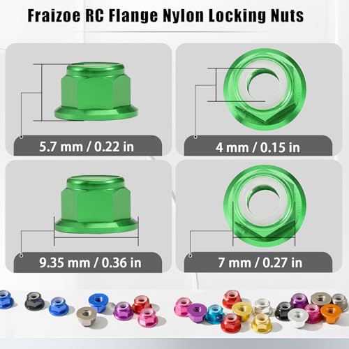 4Pcs M4 Flange Nuts Aluminum, M4-0.7mm Hex Flange Nylon Insert Lock Nuts for 1/10 Scale RC Car Traxxas Slash 4x4 2WD Stampede VXL Rustler VXL HPI Redcat Axial Racing Truck Buggy Crawler Wheels - color: Green, size: 4Pcs