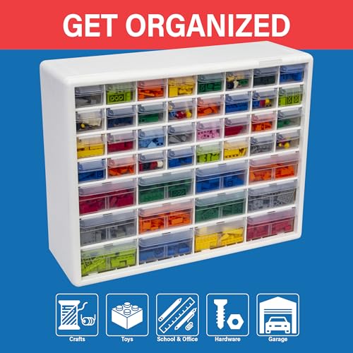 Akro-Mils 44-Drawer Plastic Storage Cabinet, 20"W x 6"D x 16"H, White - color: White, size: 44 Drawer, style: 1 Pack