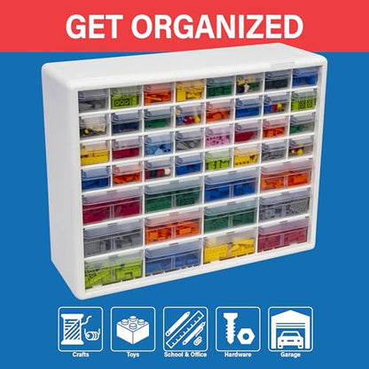 Akro-Mils 44-Drawer Plastic Storage Cabinet, 20"W x 6"D x 16"H, White - color: White, size: 44 Drawer, style: 1 Pack