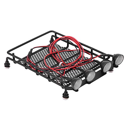 RC Roof Rack Luggage Carrier, Metal Middle Size Roof Rack with 4 Round LED Lights for Axial SCX10 1/10 Scale RC Crawler, Scalable Kayak Rack for Outdoor Adventure Truck - size: 2 white 2 red