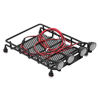RC Roof Rack Luggage Carrier, Metal Middle Size Roof Rack with 4 Round LED Lights for Axial SCX10 1/10 Scale RC Crawler, Scalable Kayak Rack for Outdoor Adventure Truck - size: 2 white 2 red