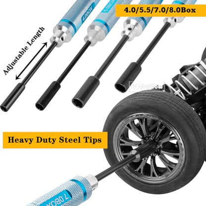 RC Tool Kit w/Height Adjustable Work Stand, 1.5 2.0 2.5 3.0mm Hex, 4.0 5.5 7.0 8.0mm Nut Driver, 17mm Wheel Socket &Screw Tray for 1/10 TRX4 Slash 4X4 BL-2S SCX10 III SENTON L0S1 1/8,Blue - color: Navy Blue(1set)