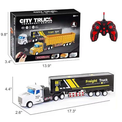 RC Semi Truck Toy for Kids - 1:32 Remote Control Carrier Van Transport Car, 17.3" Freight Container Truck with 2 Batteries, Semi Truck and Trailer with Lights, Great Gift for Boys Girls Age 3-8