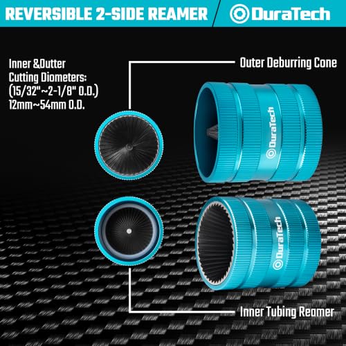DURATECH Inner & Outer Tubing Reamer, Heavy Duty Pipe Deburring Tool, Large | Fits 15/32" to 2-1/8" O.D. Tubing, Ideal for Copper, Stainless Steel, PVC, Brass & Aluminum Pipes, with 40 Cutting Edges - size: Large