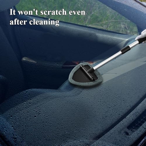 Windshield Cleaning Tool, Car Window Cleaner, Windshield Cleaner with 4 Washable Reusable Microfiber Pads and Extendable Handle, Auto Glass Wiper Cleaning Kit Universal for Car (Gray) - color: Gray