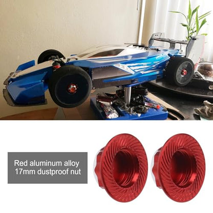 4Pcs RC Car 17mm Hex Wheel Nut Anti-Dust Cover Nut Replacement Fit for 1/8 RC Car Model RC Off-Road Truck Compatible with Redcat Compatible with E-Revo, Red - color: Red
