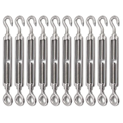 10Pack M6 Turnbuckle Hook and Eye, Stainless Steel Cables Wire Turnbuckles, Heavy Duty Turnbuckle for Wire Rope Tension, Cable Railing Hardware Kit for Sun Shade Sail, Tent Installation