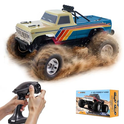 BEEZRC FMS RC Truck 1/10 Ford F-100 Brushless Officially Licensed, Monster Truck, 2WD High Speed Off-Road,RC Rock Crawler,Hobby Grade Remote Control Car for Adults RS no Battery (Blue) - color: Blue