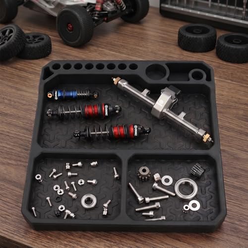 OGRC Silicone Tool Tray, Parts Organizer RC Screw Storage Plate Holder Mat | 160×160mm, with Detachable Magnetic Mats, Black - color: Black