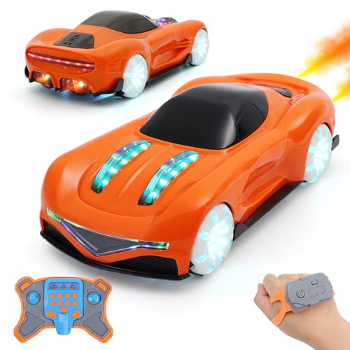 GILI RC Super Car, 2.4GHz Stunt Car with LED Lights & Water Spray Effect | Dual Mode Gesture & Remote | 360° Drift | Rechargeable | Easy Drive | RC Toy Boys Girls 6-12 | Birthday Christmas Gift Kids - color: Orange