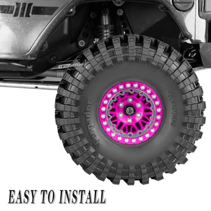 RC 1.9" Beadlock Wheel 1.9 Beadlock Tire for 1/10 SCX10 90046 AX103007 SCX10 II III TRX4 6 Gen7 8 RC Crawler,Alloy 1.9 rc Wheels and Tires Rubber Tires 1.9 Rims w/Wheels Ring,Pink - color: Pink(4pcs)