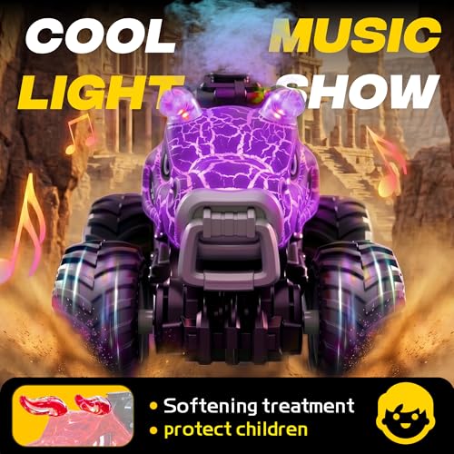 BEZGAR Monster Truck Toys, 1:18 Remote Control Monster Truck with Water Spray & Dancing Spins, 4WD RC Truck for Boys 4-7, RC Cars, Toys for 4+ Year Old Boys(Purple) - color: Purple