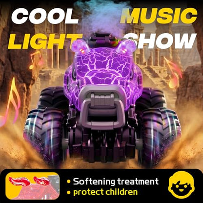 BEZGAR Monster Truck Toys, 1:18 Remote Control Monster Truck with Water Spray & Dancing Spins, 4WD RC Truck for Boys 4-7, RC Cars, Toys for 4+ Year Old Boys(Purple) - color: Purple