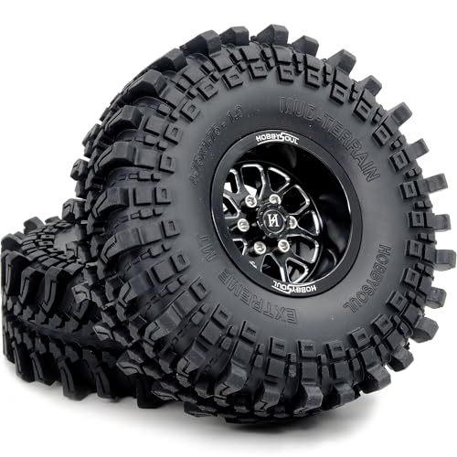 HOBBYSOUL 4pcs -10.5mm Negative Offset 1.9 Beadlock Wheels and Tires, 121mm Tall 1.9'' tyre and Rims for 1/10 RC Mud Crawler SCX10 TRX4 Gen8 Upgrades - color: Black