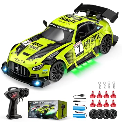 Remote Control Car, 2.4GHz RC Drift Cars 4WD High Speed Racing Sport Vehicle with 2 Rechargeable Batteries, LED Headlights, 1:24 Scale Racing Hobby Toys Cars for Boys Girls Kids Age 8-12 Birthday Gift - color: Green