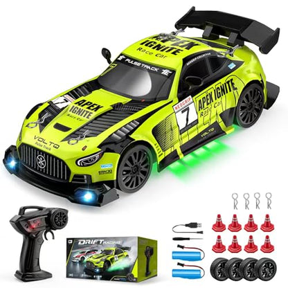 Remote Control Car, 2.4GHz RC Drift Cars 4WD High Speed Racing Sport Vehicle with 2 Rechargeable Batteries, LED Headlights, 1:24 Scale Racing Hobby Toys Cars for Boys Girls Kids Age 8-12 Birthday Gift - color: Green