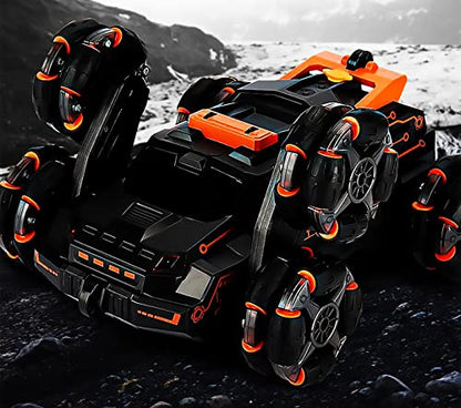 Chandler RC Car Rechargeable USB 6 Wheels Drive Smoke Light Dual Grip Remote Control Hand Gesture Sensor an Off Road Climbing Drift Stunt 360 Degree Rotating Flipping Back Car JC03 (Orange) - color: Orange