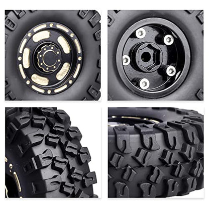 HobbyPark Brass 1.0 Beadlock Wheels & Tires for 1/18 TRX4M Upgrades Parts 1/18 SCX24 1/24 RC Crawler Replacement, Set of 4 (Type B) - style: Type B