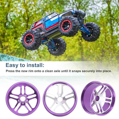 MECCANIXITY 4Pcs RC Car Wheel Rims, 23.5mm Dia 5-Spoke Purple Aluminum Alloy Wheel Rims Hex Hub for HSP RC Drift Racing Touring Car - color: Purple, size: 23.5mm Dia