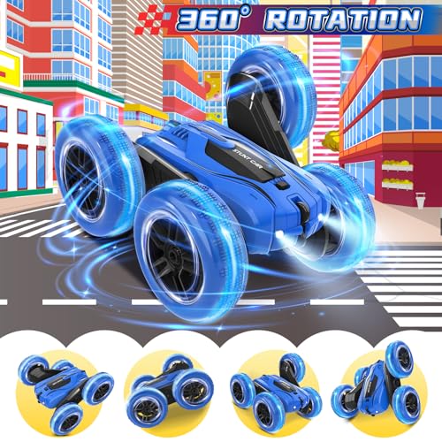 A ALPHA 2-Pack RC Car Bundle: Gesture Remote Control Stunt Car & Double-Sided 4WD Wall Climbing Truck, Both with 360°Flips, 2.4GHz, Lights & Music Remote Control Toys, Gifts for Boys 5-12 Years Old