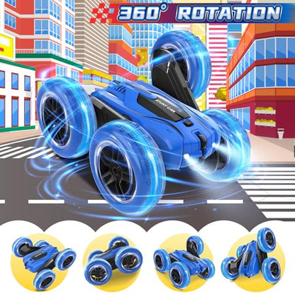 A ALPHA 2-Pack RC Car Bundle: Gesture Remote Control Stunt Car & Double-Sided 4WD Wall Climbing Truck, Both with 360°Flips, 2.4GHz, Lights & Music Remote Control Toys, Gifts for Boys 5-12 Years Old