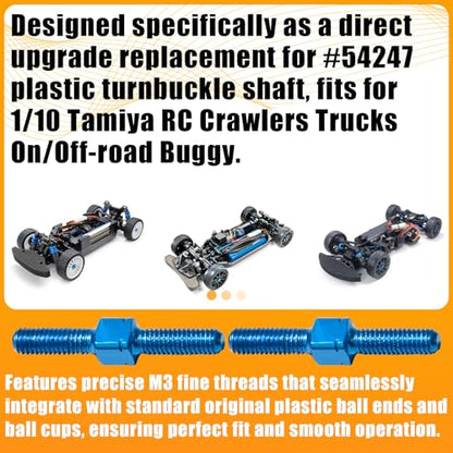 2PCS 3x23mm Aluminum Alloy Turnbuckle Shaft with M3 Thread, Push Rod Tie Rod Linkage Replacement for #54248, Compatible with 1/10 Tamiya RC Crawlers Trucks On/Off-Road Buggy Upgrade (Blue) - style: 2pcs-23mm #54248