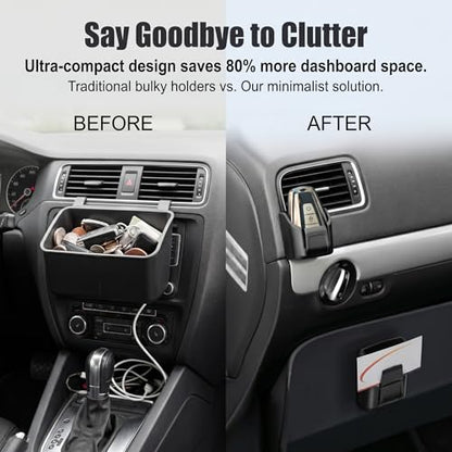 Car Key Fob Holder, Multifunctional Dashboard Storage Box with Card Slot, Anti-shake Garage Key Remote & Card Organizer, Self-adhesive Interior Accessory for Cars Trucks SUVs (Black)