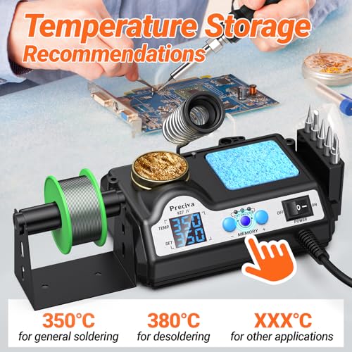 Preciva 927 IV Soldering Station Kit, 130W MAX Soldering Iron with 2 Helping Hands,Magnifying Glass,5 Extra Iron Tips,3 Preset Channels, Adjustable Temperature 194°F to 896°F - size: 927 IV