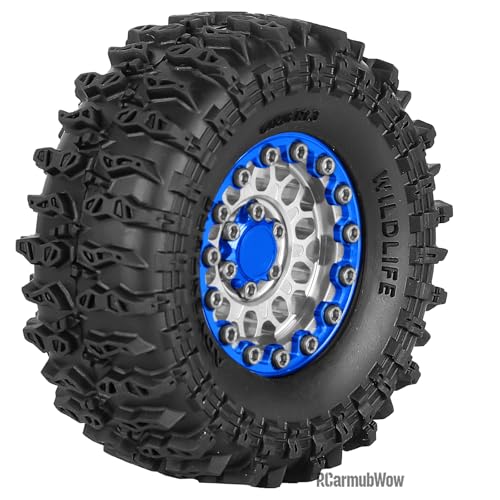 1.3" Beadlock Wheels Tires Set Aluminum Alloy w/Metal Steel Ring for TRX4M SCX24 FCX24 Ascent-18 1/18 1/24 RC Crawler Upgrade Parts,RCarmubWow 1.3 Beadlock Wheels and Tires,4pcs,Navy Blue - color: Navy Blue(4pcs)