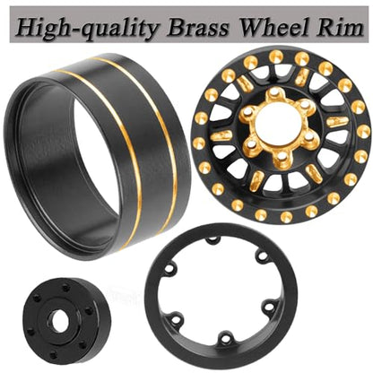 RC Full Brass 1.0in Beadlock RC Wheel RC Tires for 1/18 1/24 Trx4m Axial SCX24 RC Crawler, 1.0“RC Metal Wheel Hub Rim RC Truck Tires 4pcs