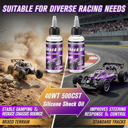 2 Bottles Racing Silicone Shock Oil 40WT 516CST | RC Car Shock Oil for Lubricating R/C Radio Controlled Cars and All Types of Vehicles, RC Shock Oil, Does Not Evaporate