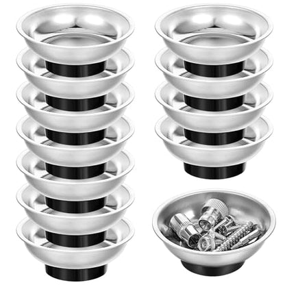 12 Pcs 3" Round Magnetic Bowl Trays Set, Round Magnetic Parts Bowl, Stainless Steel Magnet Tool Tray Parts Holder for Screws, Sockets, Bolts, Pins, Mechanic's and Automotive