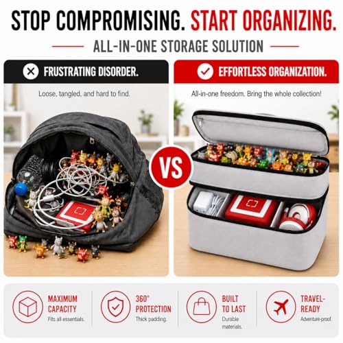 Bevegekos 2-Layer Carrying Case for Toniebox Gen 1 & 2, Holds 25+ Figures | 600D polyester, foam-padded interior, fits headphones & charging station, adjustable strap, perfect for travel and daily use - color: Grey