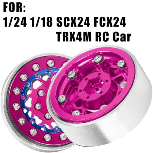 for 1/24 1/18 SCX24 FCX24 TRX4M RC Crawler Car,1.3" RC Tires Wheel Rim,Aluminum RC Truck Tires Wheels Rims,1.3 Beadlock Wheel Rims Heavy Duty Rim (4PCS) Pink - color: 1.3-rim-pink&blue