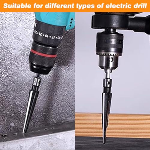 EMVANV 2Pcs Bridge Pin Hole Reamer, 3-13mm(1/8''-1/2'') & 5-16mm(½-5/8") T Handle Taper Reamer Set, 6 Fluted Chamfer Reaming Tool, Bridge Pin Hole Handle Tapered Reamers(Black Silver)