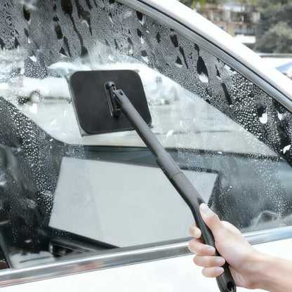 Car Windshield Cleaning Tool, Vehicle Window Glass Cleaner with 2 Reusable Microfiber Pads & Extendable Handle, Automotive Interior Windscreen Wash Kit, Universal for Most Vehicles - size: 2 Reusable Microfiber Pads