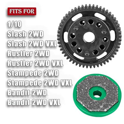 RC 53T Spur Gears 0.8Mod Upgrades Part for 1/10 Slash 2WD (VXL)/Stampede 2WD (VXL)/Rustler 2WD (VXL)/Bandit 2WD (VXL),BRCatWPark Steel Metal Extra-Heavy Slip limiting Clutch,Green - color: Green - (53t)